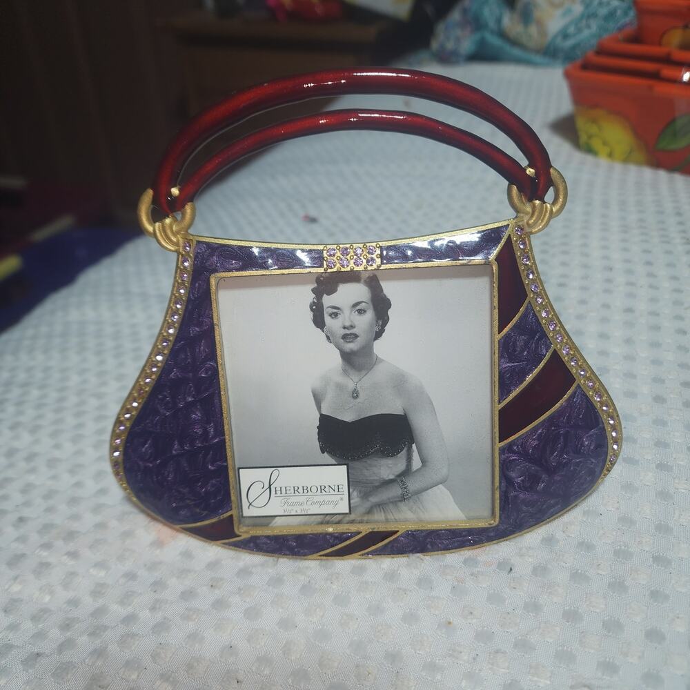 SHERBORNE FRAME CO NWOT ENAMELED PURSE PHOTO FRAME WITH CRYSTAL EMBELLISHMENTS